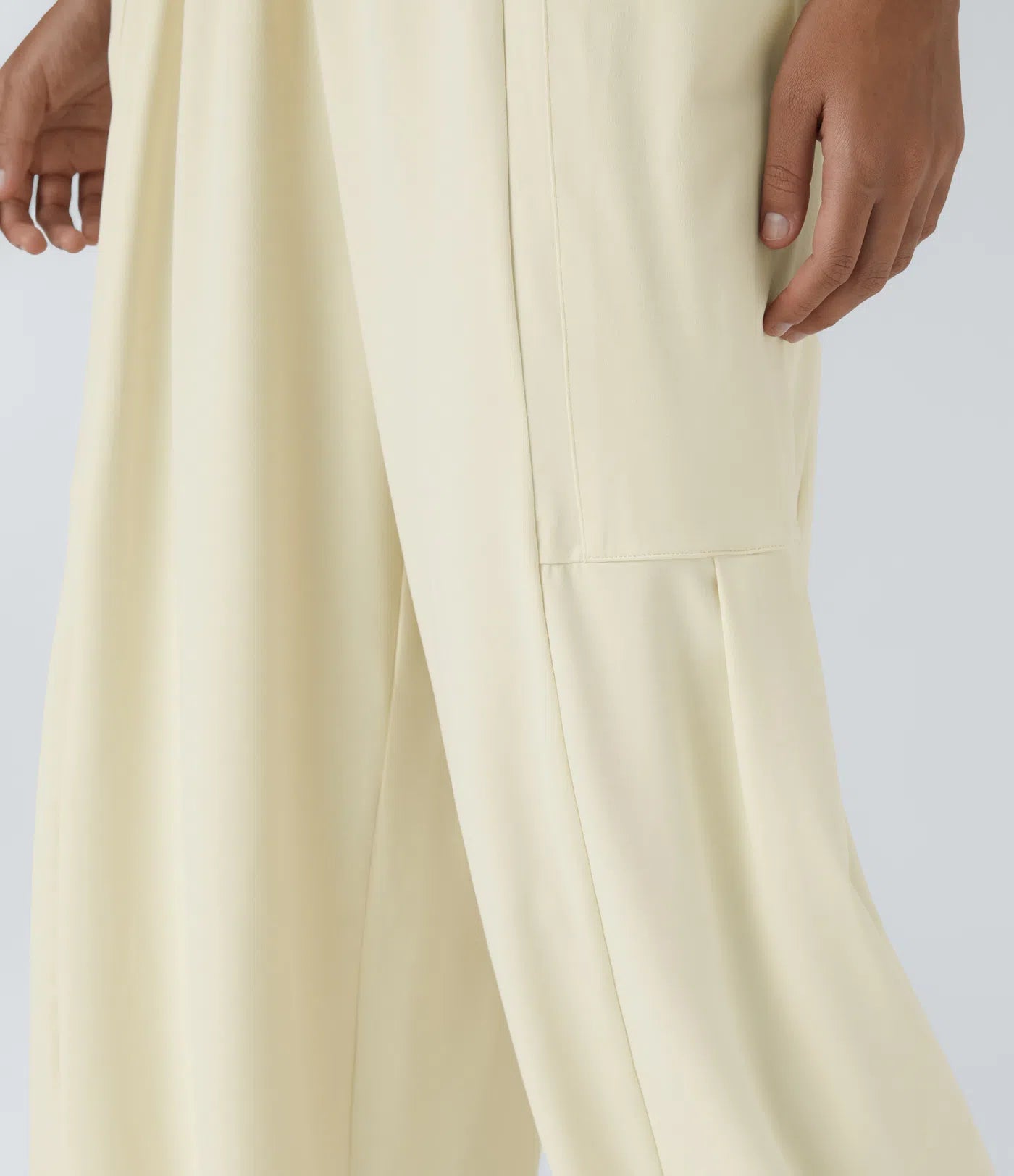 Mid Rise Elastic Waistband Drawstring Side Pocket Palazzo Flowy Wide Leg Casual Pants