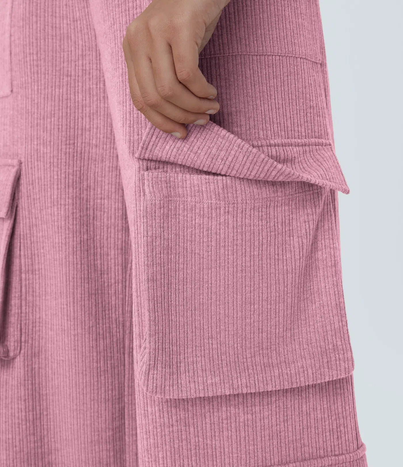 StopnShops Ribbed Multiple Pockets Wide Leg Cargo Casual Pants