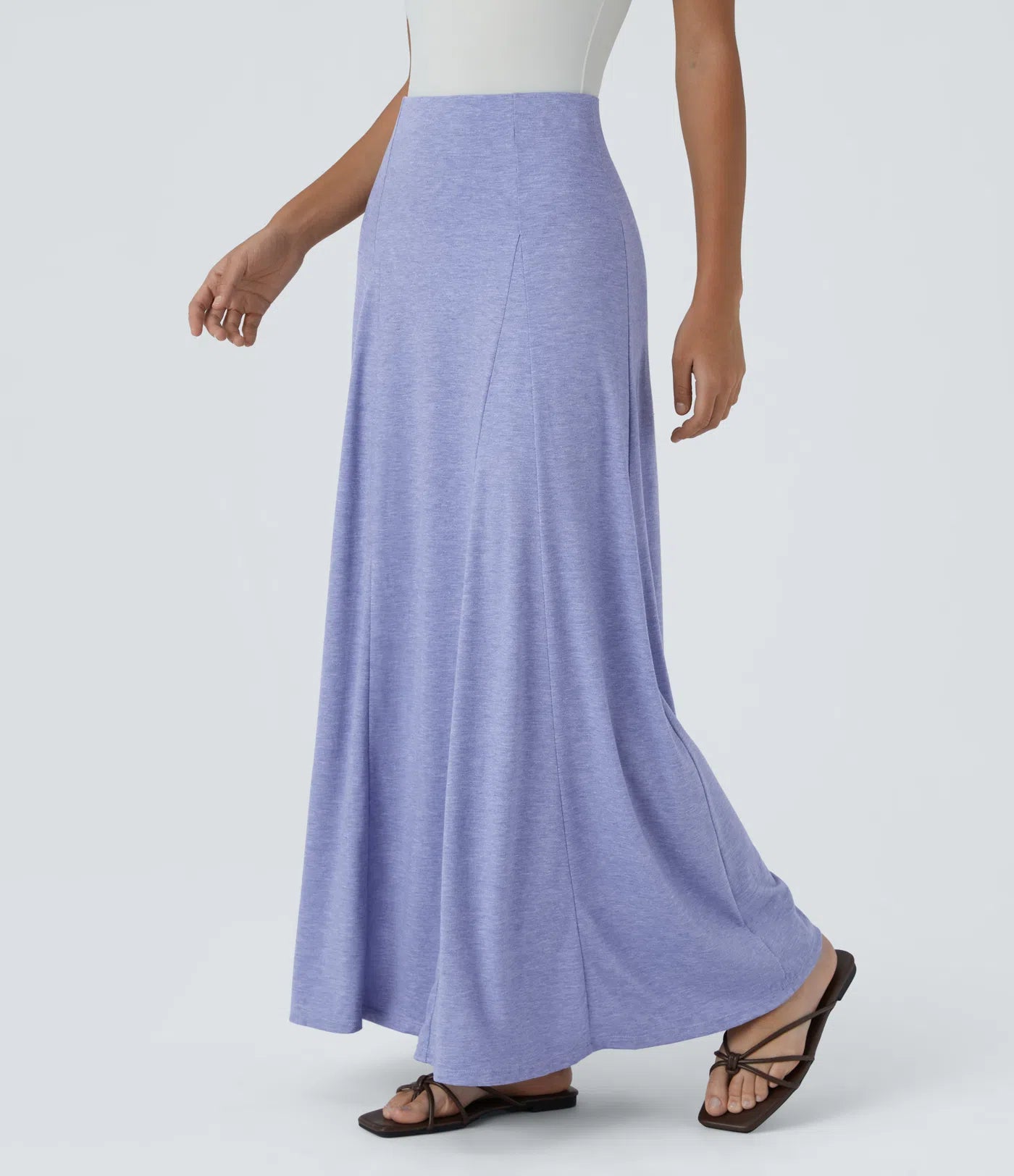 High Waisted Side Zipper Maxi Casual Flare Skirt