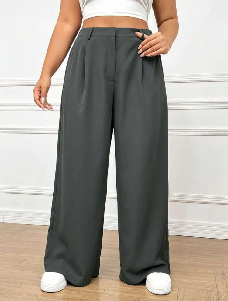 Pluswear Premium Wide Leg High Waisted Pants Beige
