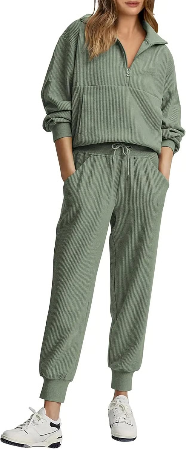 StopnShops 2 Piece Long Sleeve Half Zip Pullover Fall Tracksuit Sweatsuits Set