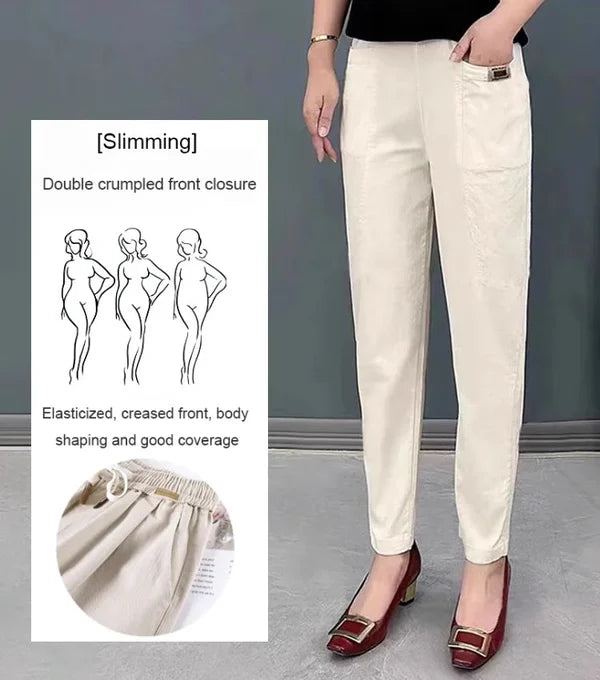 Women's Elastic Waist Cotton Trousers