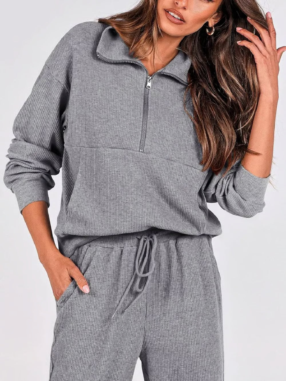 StopnShops 2 Piece Long Sleeve Half Zip Pullover Fall Tracksuit Sweatsuits Set