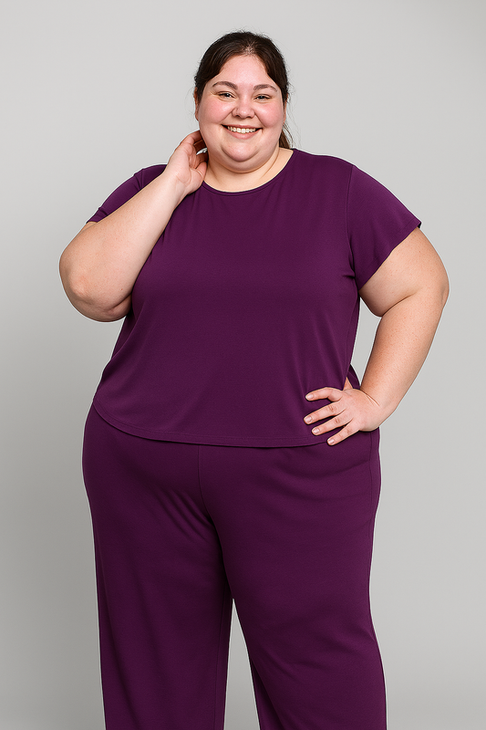 Plus-wear Butter-Soft Cotton Knit Pajama Set - Half Sleeves